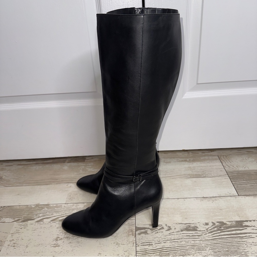 Antonio Melani Black Leather Knee-High Boots Heels‎ Women’s 9M - Picture 2 of 15